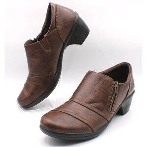 Easy Street Comfort Wave Loafers Womens Size 9M Side Zip-Up Heeled Shoes Brown